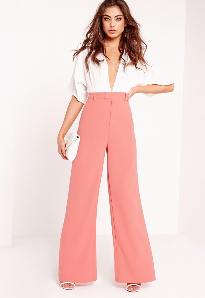 Missguided Crepe Wide Leg Trousers Pink. 