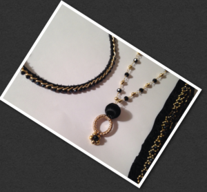 black crystal and gold beaded layered crystal